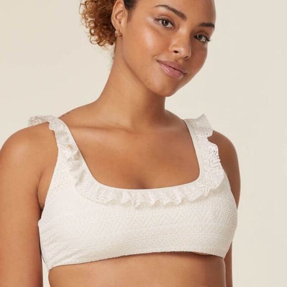NWT Andie Swim The Hydra Lace Ruffle Trim Bikini Top In Vanilla Cream Size Small - Picture 1 of 5